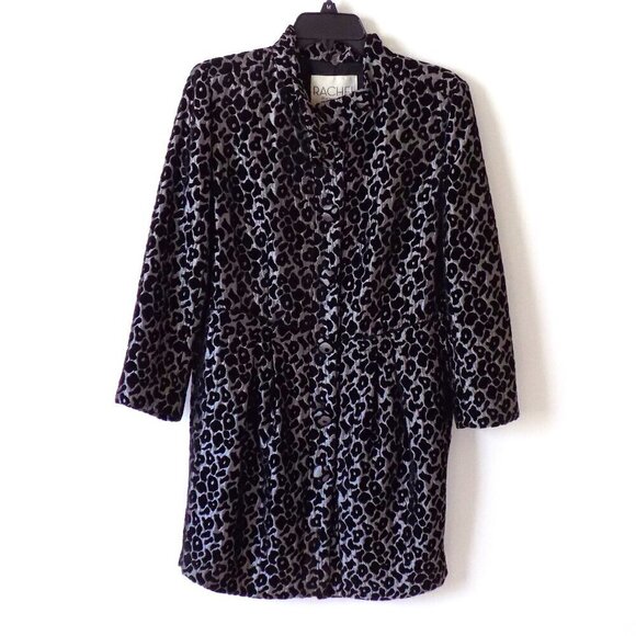Rachel Roy Leopard Print Jacket Size 10 Black Dark Gray Metallic - Picture 1 of 8